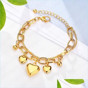 Charm Bracelets 18K Gold Plated Women Layered Stainless Steel Heart Charm Bracelet Factory Custom Design C3 Drop Delivery 2021 Jewelr Dhrad