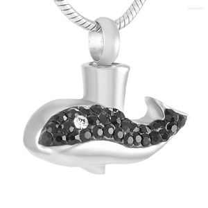 Pendant Necklaces IJD9338 Inlay Black Crystal Whale Stainless Steel Cremation Jewelry For Pet Ashes Keepsake Memorial Urn Necklace