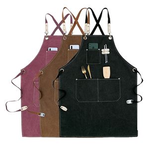 Aprons Enlarged Pocket Canvas Coffee Pinafore Cooking Baking Cleaning Working Bib Waterproof Oil-Proof Women Men Kitchen Apron 46447 220919