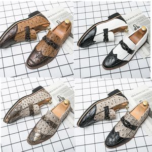 Sapatos masculinos, mocassins, fivela de metal, bicolor, bico fino, salto fino, moda, escritório, profissional, confortável, sapatos casuais sem cadarço, tamanho completo 38-46