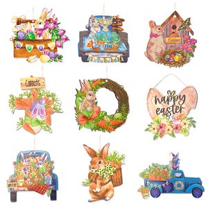 Decora￧￵es de Natal P￡scoa Bunny Bunny Ornamentos vintage Ovos de primavera de primavera Cenouras Casrante Caminh￣o Feliz Sign Tree Ornament Mxhome AMO5Z