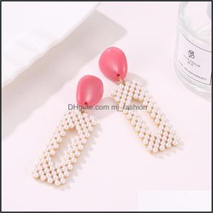 Stud Candy Colored Imitation Pearl Geometric Dangle Earrings For Women Fashion Lovely Stud Jewelry Gift Drop Delivery 2021 Mjfashion Dhfrm