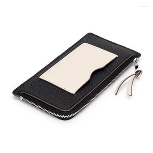 Wallets Genuine Leather Change Purse For Women Ultrathin Clutch Panelled Wrist Strap Zipper Coin Brand Holder Wallet