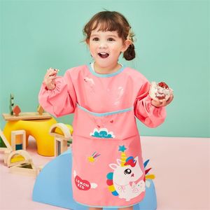 Aprons Fashion Unicorn Baby Bibs Waterproof Long Sleeve Apron Kids Painting Drawing Coat For Children Birthday Gift 220919