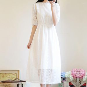 Casual klänningar sommar söt klänning kvinna koreansk stil vit spets lång japansk strand fest boho kawaii elegant