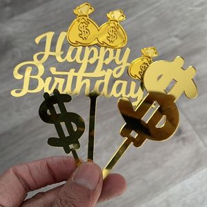 Party Decoration Casino Akryl Happy Birthday Cake Topper Banner Confetti Bakgrund nummer