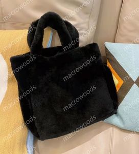 New winter shearling tote bag colorful soft fur plush handbag brand women shoulder bags shopping fluffy felt large totes designer luxury cross body Purses corduroy