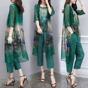 Womens Tracksuits Big Size Casual Fashion Ensemble Femme Deux Pieces Chiffon Floral Print 3 Piece Set Women Elegant Wild Summer Costumes