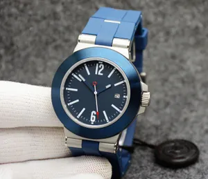 Meccanico automatico BG vetro zaffiro quadrante blu 44M orologio da uomo gommato logo lettera lunetta cinturino in caucciù blu luminoso