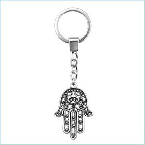 Key Rings New Key Chain 36X25Mm Eye Hamsa Palm Protection Pendants Diy Men Car Keychain Ring Holder Keyring Souvenir Jewelry Gift C3 Dh6Js