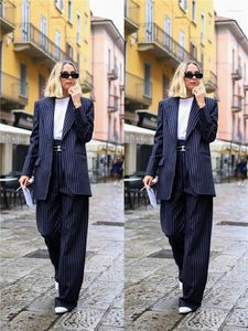 Kvinnors tv￥bitar byxor Kvinnor Classic Stripe Women Suits Elegant Custom Made One Button Blazer Office Lady Casual Business Jacket 2