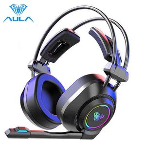 Headsets AULA S600 RGB Gaming Headset Bass Stereo PC Gamer Over Ear Headphone Surround Sound Wired Headset with Mic for Laptop Desktop T220916