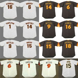 GLAA3740 Custom 9 Graig Nettles 14 Carmelo Martinez 15 Bruce Bochy 6 Steve Garvey 1 Garry Templeton 16 Terry Kennedy San Diego 1978 Jersey de beisebol