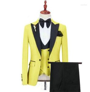 Mäns kostymer formella män klassisk gul smal passform toppade lapel brudgum för smoking man blazer bröllop prom stycken