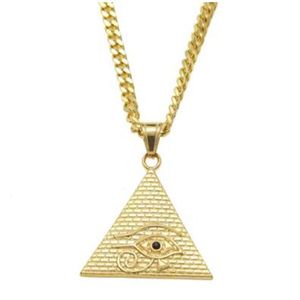 Antike ägyptische Pyramide Auge des Horus Anhänger Halskette Hip Hop Illuminati Halskette mit 27 Zoll Miami Cuban Panzerkette wl1115252H