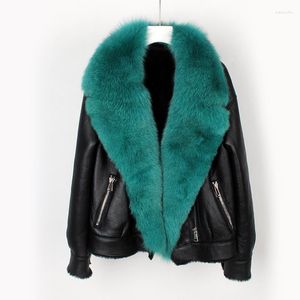 女性の毛皮の女性の本物の羊革のコートジャケット1つの2022暖かい冬の豪華なコート付き