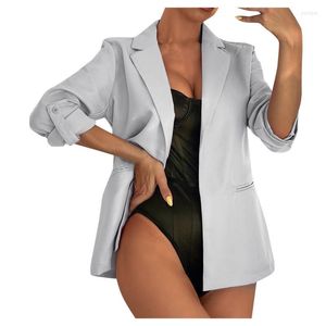 Kvinnans jackor Kvinnors 2022 Fashion Women Coat Plus Size Silk Satin Jacka Långärmning Kontor Formella koftafickor Arbetar Kvinnlig kostym