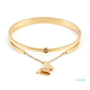 2022 new fashion Bangle Fashion Stainless Steel Butterfly Pendant Bracelets Bangles Gold Color Double-layer Chain Bracelet For Women Wedding Jewelry top quality