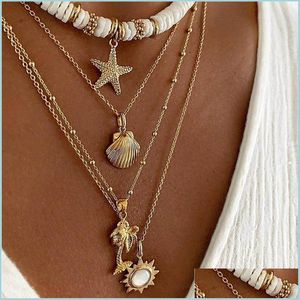 Pendant Necklaces Fashion Jewelry Mti-Layer Necklace Polymer Clay Metal Starfish Shell Coconut Pendant Drop Delivery 2021 Necklaces Pe Dhvbv