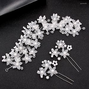 Kopfbedeckungen 3pcs/Set Hearband Haripin handgefertigt Blumenperlen Haar Band Kopfschmuck Mädchen Rebe Hochzeitszubehör