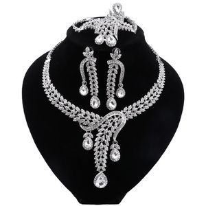 Dubai Women Silver Plated African Wedding Bridal Gifts For Saudi Arab Necklace Bracelet Earrings Ring Jewellery Set