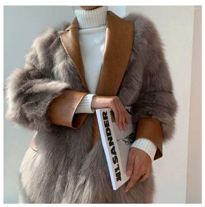 女性の毛皮ファッション豪華なフェイクコート女性秋の冬Puステッチ模倣ジャケット女性2022長袖プラスサイズ