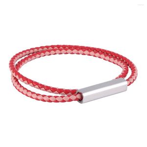 Braccialetti con ciondoli Rosso Rosa Mix di pelle da donna Chiusura magnetica Corda intrecciata multistrato Gioielli femminili BB0617