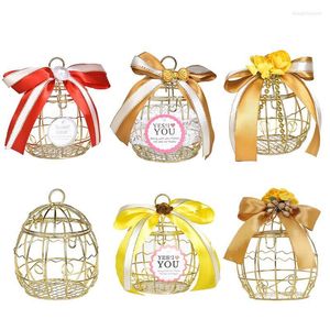 Present Wrap Creative Hollow Birdcage Form Metal Texture Candy Boxes With Ribbon Baby Shower Wedding Party Supplies