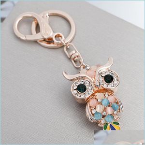 Anahtar Halkalar Çanta Anahtar Zinciri Opal Baykuş Sevimli Rhinestone Araba Keys Tutucu Kadınlar Moda Metal Hayvan Kolye Kerepleri Takı G DHLOF