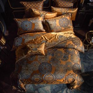 Bedding Sets Luxury Gold Europe Europa Conjunto de Casamento Jacquard e Egípcio Tampa de Tampa de Tampa de Tampa de Bordado de Bordado de Cama Poupanha Poupa de Administração