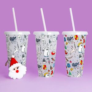 Kall missf￤rgning Sippy Tumblers 710 ml Plastisk jultemperatur Sensor F￤rgbyte Kopp med lock Straw Halloween Easter Valentine RRB15563