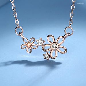 Collane con ciondolo Collana con fiore a cinque petali in argento sterling Donna stile giapponese e coreano Piccola catena a clavicola con design a margherita fresca