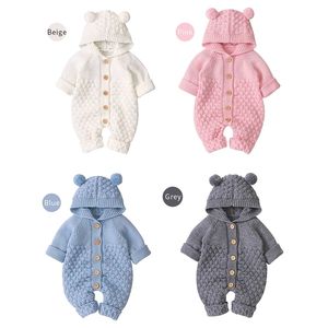 Rompers outono inverno nascido menino meninas meninas urso malha de malha de malha com capuz de capuz