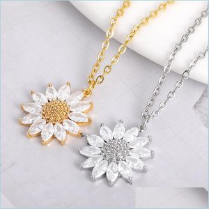 Pendant Necklaces Summer Fresh Zircon Daisy Necklace For Woman Teen Girl Pendant Party Wedding Couple Choker Charm Women Jewelry Whol Dhyhv