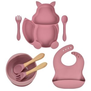 Чашки блюд посуды Baby 7pcs Set Plants Set Set Food Carding Silicone Kitchenware Всасывание детской посуды 220919