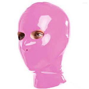 Festmasker män kvinnor vuxen full ansiktsmask glänsande pvc läder baksida blixtlås öppna ögon och näsa huvudbonad fetisch huva för rollspel kostym