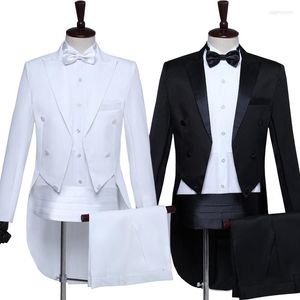 Men s Suits Men s Classic Black White Shiny Lapel Tail Coat Tuxedo Wedding Groom Stage Singer Costume Magic Performance Clothing