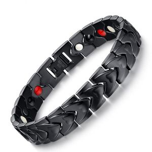 Healthy Magnetic Therapy Link Chain Bracelet Magnet Black Stainless Steel Heart Link Bracelets For Men Women Gift 12mm 8.3inch