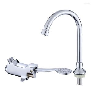 Kitchen Faucets Foot Pedal Control Valve Faucet Sink Water Tap Vertical Basin Switch