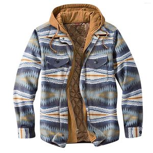 Quilted Lined Button Down Jackets Plaid Flannel With Hood Winter Fleece Casual Check Blouse Thick Warm Tops