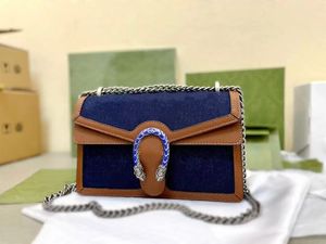 Famous classic lady messenger bags snake head shoulder bag denim letter printing design metal chain handbag clutch purses three sizes 27cm 20cm 18cm