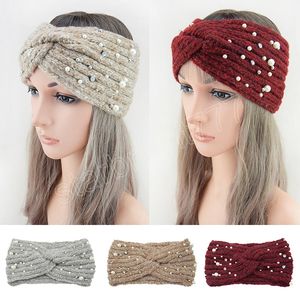 Winter Frauen Perle Stirnbänder Spirale Doppel Gestrickte Haarband Breite Kopfbedeckung Weiß Schwarz Solide Warme Stirnband Für Frauen Mädchen