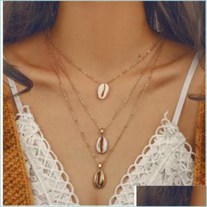 H￤nge halsband h￤ngen sommar bohemisk stil kvinnor mtilayer legering och naturliga havsskal h￤ngen halsband 4531 Q2 droppleverans 20 dhtfo