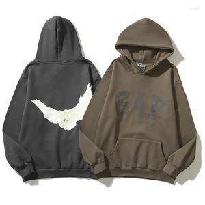 Peace Pigeon tryckt hoodie -brev tryckt tillbaka Pullover tröja ull män retro gata slitage överdimensionerad lös huvtröja