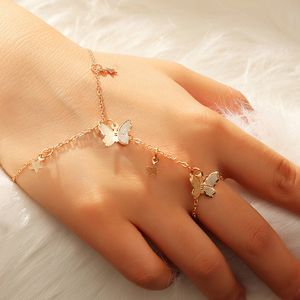 Trendy Simple Gold Silver Color Chain Fjäril Charm Armband Star Bangle for Women Fashion Jewelry Gift