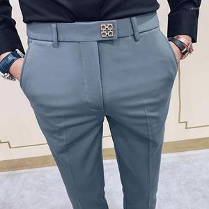 メンズスーツ2022年春男性パンツ韓国スリムフィットカジュアルアンクルレングスストリートウェア高品質のブラックグレードレススーツパンツマン