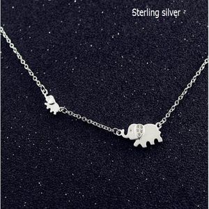 Frauen Anhänger Halsketten 925 Sterling Silber Inlay Zirkon Maskottchen Große und Kleine Elefant Kragen Knochen Kette Colliers 1 pc243O