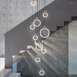 Lâmpadas pendentes Salon Club Modern Led Ring Suspension Luminire Lights para escadas de barra de barra de jantar penduradas