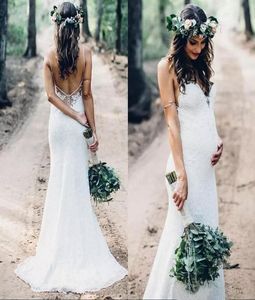 Lace 2023 Gorgeous Mermaid Wedding Dresses Bridal Gown Boho Country Backless Spaghetti Straps Beach Sweep Train Custom Made Vestidos De Novia Plus Size