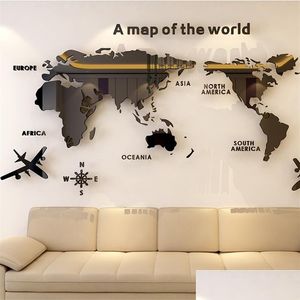 Wall Stickers Solid Acrylic Wall Sticker World Map Decals For Living Room 3D Sofa Backgroud Mural Large Paper Home Decor Drop Deliver Dhpbv